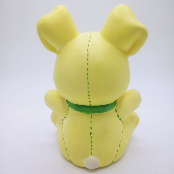 Decorative Ceramic Free Standing Rabbit Yellow Green White Design Green Bow - Picture 5 of 12
